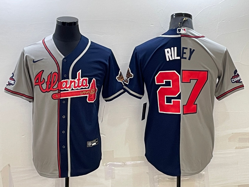 Men's Atlanta Braves Austin Riley #27 Gray/Navy Jersey